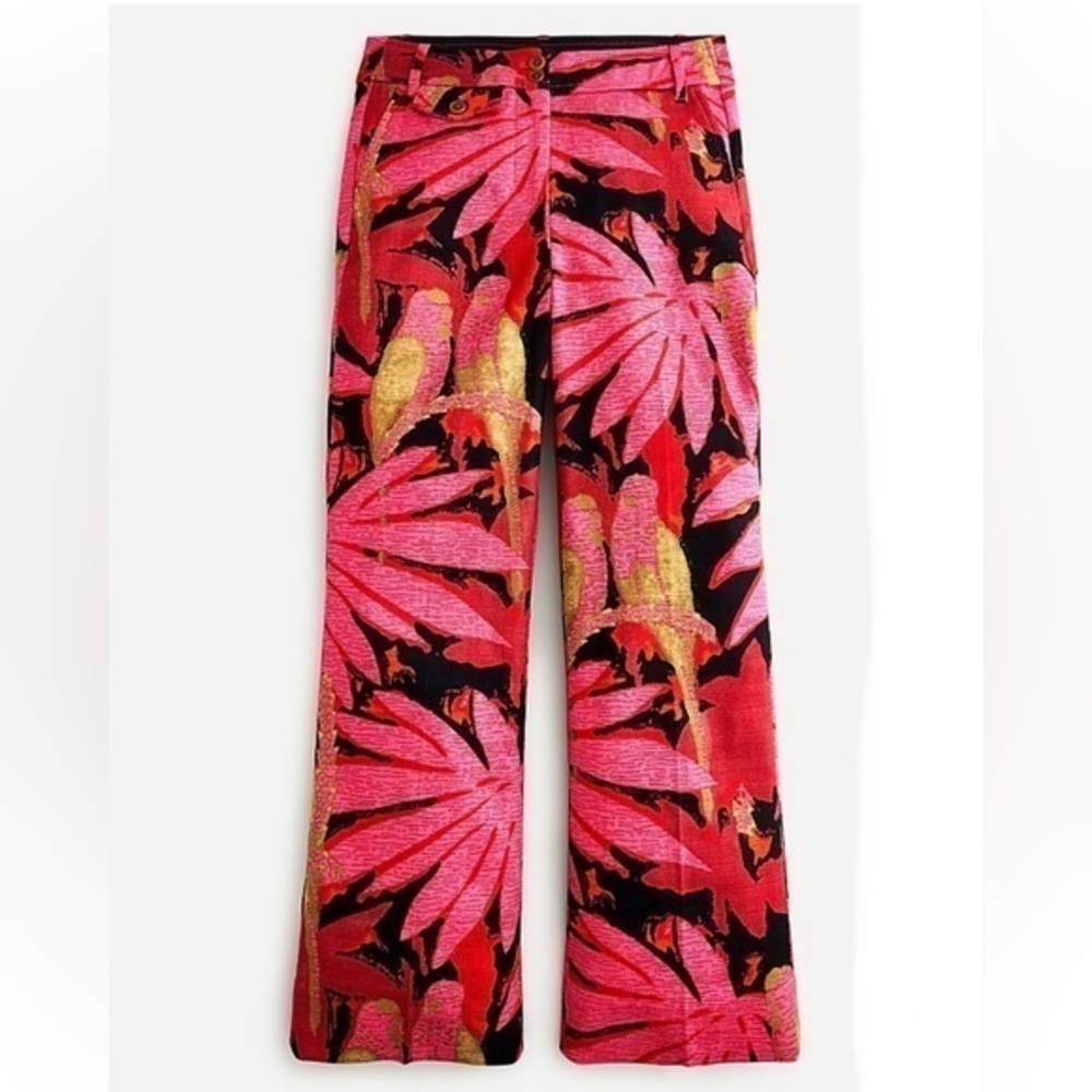 New! J Crew High Waisted Kickout Crop Pant in Palm Print 0